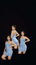 Load image into Gallery viewer, Spaghetti strap heart shaped Jean dress
